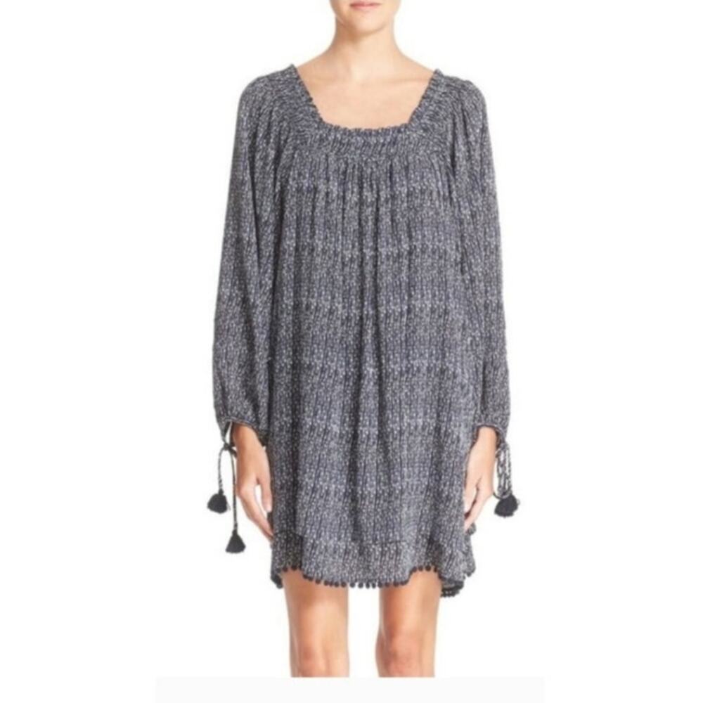 Apiece Apart Silk Tunic Mini Dress Long Sleeve Sz 6 Oversized Fit Navy Tasseled